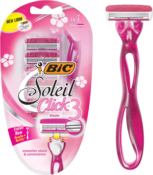 BIC Simply Soleil Click Women’S Razors Kit – Pack of 1 Handle and 6 Cartridges, Pink, 1 Count (Pack of 1), 13109