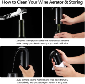 Wine Aerator – Haizr Electric Wine Aerator Pourer + Corkscrew + Vacuum Wine Stopper Set, Portable One-Touch Wine Aerator Decanter, Multi-Smart Automatic Wine Oxidizer Dispenser Accessories for Wine Enthusiast (Black)