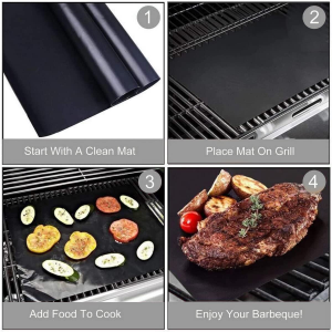 BBQ Grill Mat, 3 BBQ Grill Mats Non Stick Reusable and Baking Mesh for Indoor Outdoor BBQ Works on Gas Charcoal Electric Grill Sheets 60X40Cm