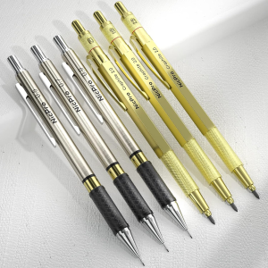 Nicpro Gold Mechanical Pencils Set, 3 PCS Metal Drafting Pencil 0.5 Mm & 0.7 Mm & 0.9 Mm & 3 PCS 2Mm Graphite Lead Holder (2B HB 2H) for Writing, Sketching Drawing with 12 Tube Lead Refills Case