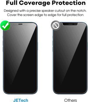 Jetech Full Coverage Screen Protector for Iphone 12 Pro Max 6.7-Inch, Tempered Glass Film with Easy Installation Tool, Case-Friendly, HD Clear, 3-Pack