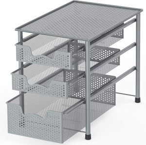 Simplehouseware Stackable 3 Tier Sliding Basket Organizer Drawer, Silver