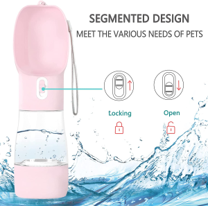 Portable Dog Water Bottle,Dogwater Bottles for Walking Can Carry Dog Food,Multi-Function Travel Dog Bowls,Can Disassemble Pet Water Dispenser Combination,Try in Cats and Dogs (Pink)