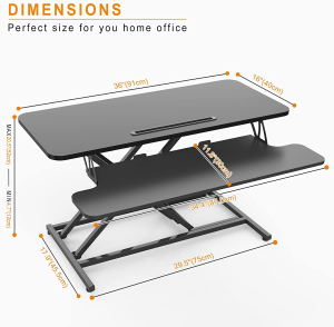 ERGOMAKER Standing Desk, 36″/90Cm Wide Height Adjustable Quick Sit Stand Computer Desk Converter for Home Office Workstation (Black Frame + Black Desktop)