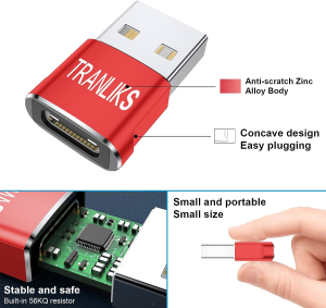 TRANLIKS USB to USB C Adapter, USB Type C Female to USB a Male Converter, Supports Charging and Data Transmission(4 Pack Red,High Stability)