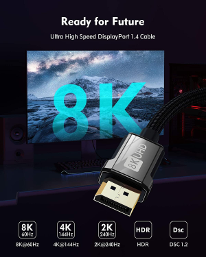 Silkland [VESA Certified] 8K Displayport 1.4 Cable, [Zinc Alloy Shell] DP Cable [8K@60Hz, 4K@144Hz, 2K@165Hz] 32.4 Gbps/Dsc 1.2 Compatible Freesync G-Sync Gaming Monitor 4090 3090Ti 7900XTX-5M