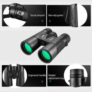 AEROKO Binoculars 10X42, BAK4 Prism HD High Power Professional Binocular Telescope, Waterproof, with Universal Phone Adapter for Photos