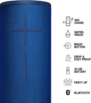 Ultimate Ears Megaboom 3 Portable Wireless Bluetooth Speaker (Powerful Sound + Thundering Bass, Bluetooth, Magic Button, Waterproof, Battery 20 Hours) – Lagoon Blue