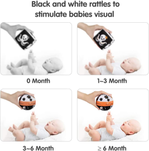 TUMAMA High Contrast Shapes Sets Baby Toys, Black and White Stroller Toy for Car Seat Baby Plush Rattles Rings Hanging Toy for 0 3 6 9 to 12 Months, Newborn,Toddlers,Infants (4 Packs)