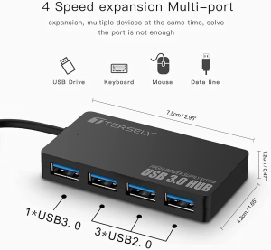 T Tersely 4-Port USB 3.0+2.0 Hub, Ultra Slim High Speed Data USB Hub Compact Expansion Smart Splitter for Macbook, Mac Pro/Mini, Imac, Surface Pro, XPS, Notebook PC, USB Flash Drives, Mobile HDD, More