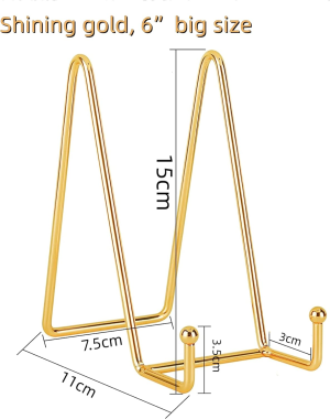 DAIYEE 3 Pcs Display Photo Stand. Decorative Plate Display Stand. Silver Iron Easel Stand.Book Display Stand Tabletop Art (Shining Gold)