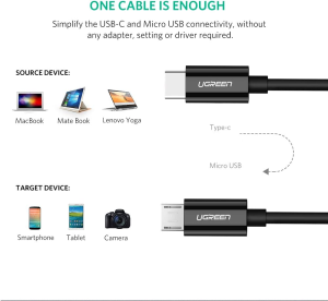 UGREEN USB C to Micro USB Cable Micro B USB Type C Cord Male to Male Compatible for Macbook, Imac Pro, Chromebook Pixel, Lenovo Yoga 900, 3.3FT (1M)