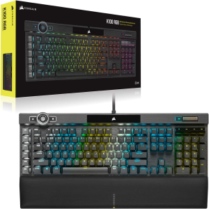 Corsair K100 RGB Mechanical Gaming Keyboard (Cherry MX Speed Keyswitches: Linear and Rapid, Per-Key Backlighting, Leatherette Palm Rest, Elgato Stream Deck Integration, QWERTY) Black (CH-912A014-NA)