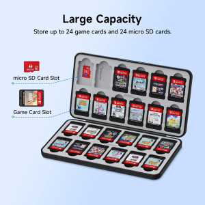 OLAIKE 24-Slot Switch Game Case Compatible with Nintendo Switch Game Cards, Portable Switch Game Cartridge Holder with 24 Game Card Slots and 24 Mirco SD Card Slots for Lite/Oled/Ns Games, Black