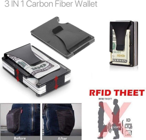 RFID Blocking Aluminum Slim Metal Front Pocket Minimalist Wallet Credit Card Case Holder Money Clip (Black)