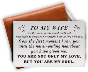 HAMYUTA to My Wife Card Gifts from Husband Stainless Steel Engraved Wallet Card I Love You Gifts for Wife Anniversary Valentines Day Card for Her Birthday Christmas Presents from Husband (Wife)