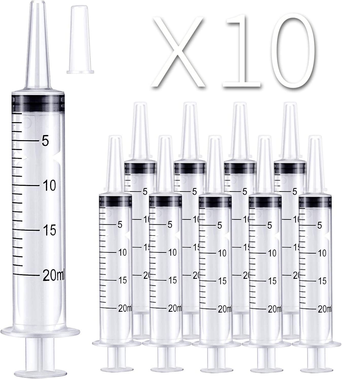 20Ml Syringe with Caps (10 Pcs), Suitable for Feeding Newborn Small Animals, Also Suitable for Liquid Extraction, Adding Ink, Watering Flowers, Etc.