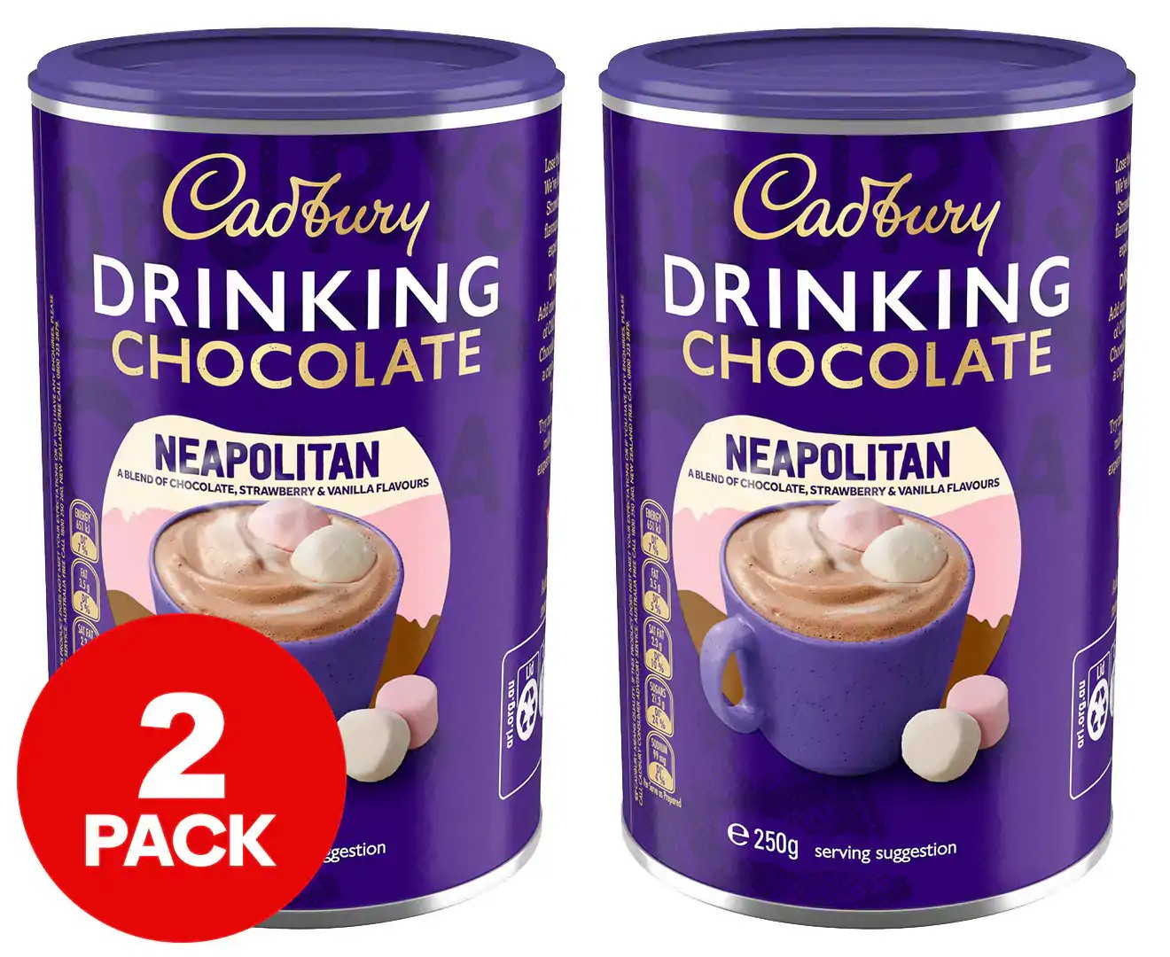 2 X Cadbury Neapolitan Drinking Chocolate 250G