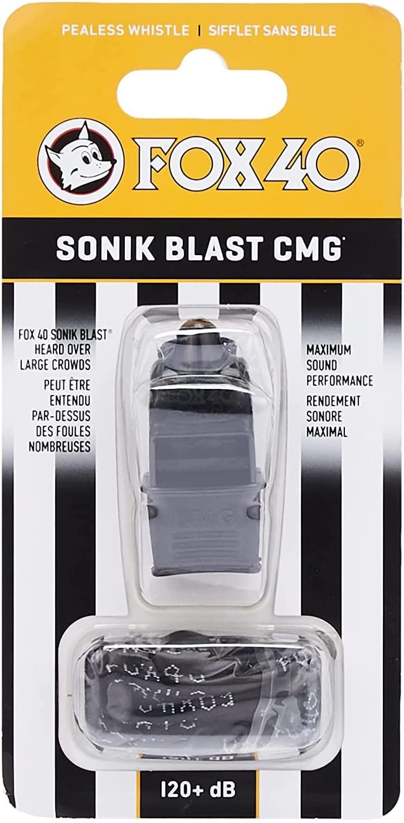 Fox 40 Sonik Blast CMG Official Whistle with Breakaway Lanyard, Black