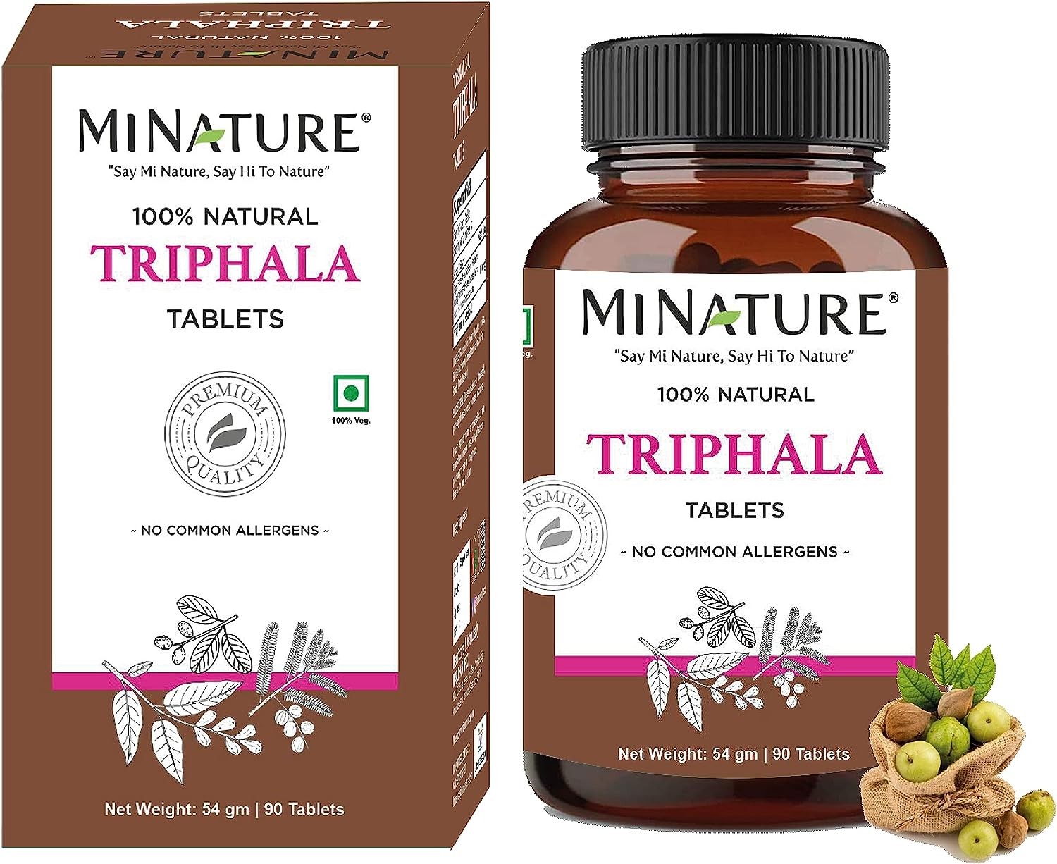 Triphala Tablets by Mi Nature -90 Tablets, 1000Mg | 45 Day Supply | Triphala Supplement with Amla, Haritaki & Bibhitaki |