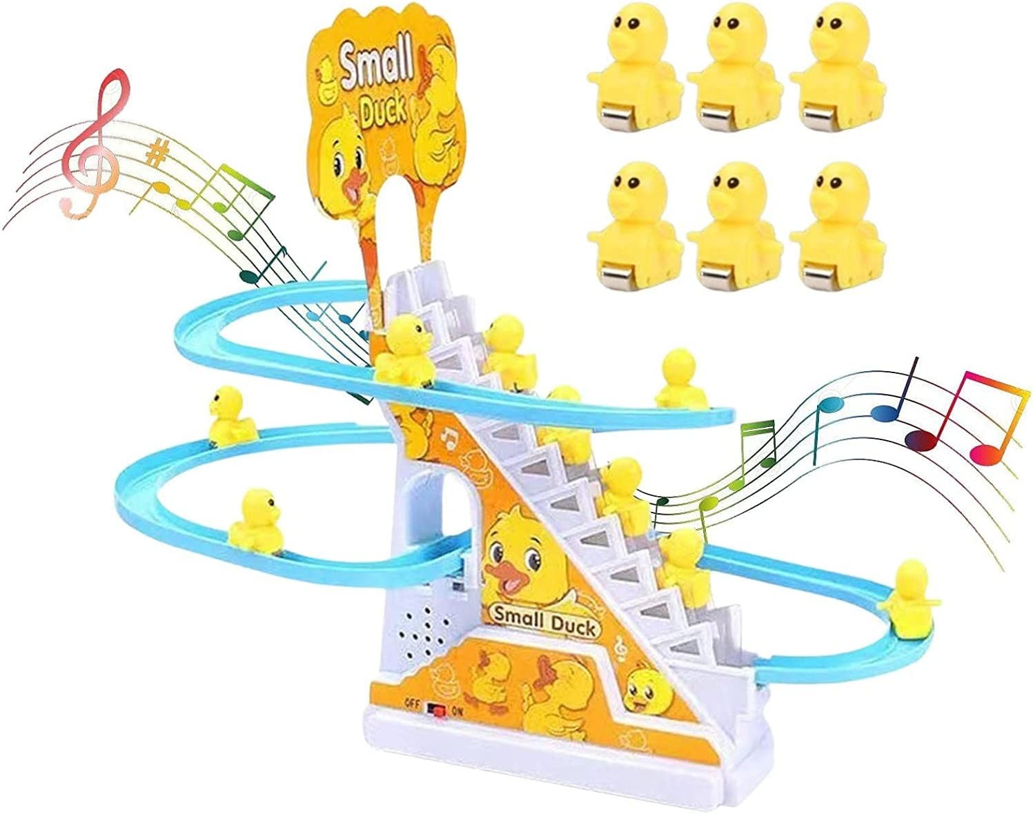 QINGBAO Roller Coaster Toy – Sensory Small Ducks Climbing Toys for Babies Toddlers 1-3 Year Old – Montessori Duck Toy Baby Musical Toys Track Toy Baby Light up Toys Music Toy