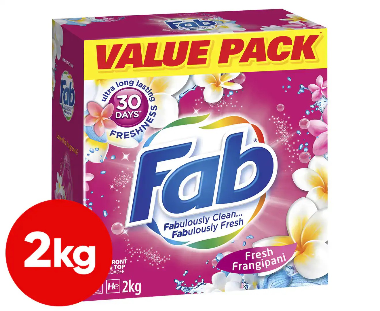 Fab Front & Top Loader Laundry Powder Fresh Frangipani 2Kg