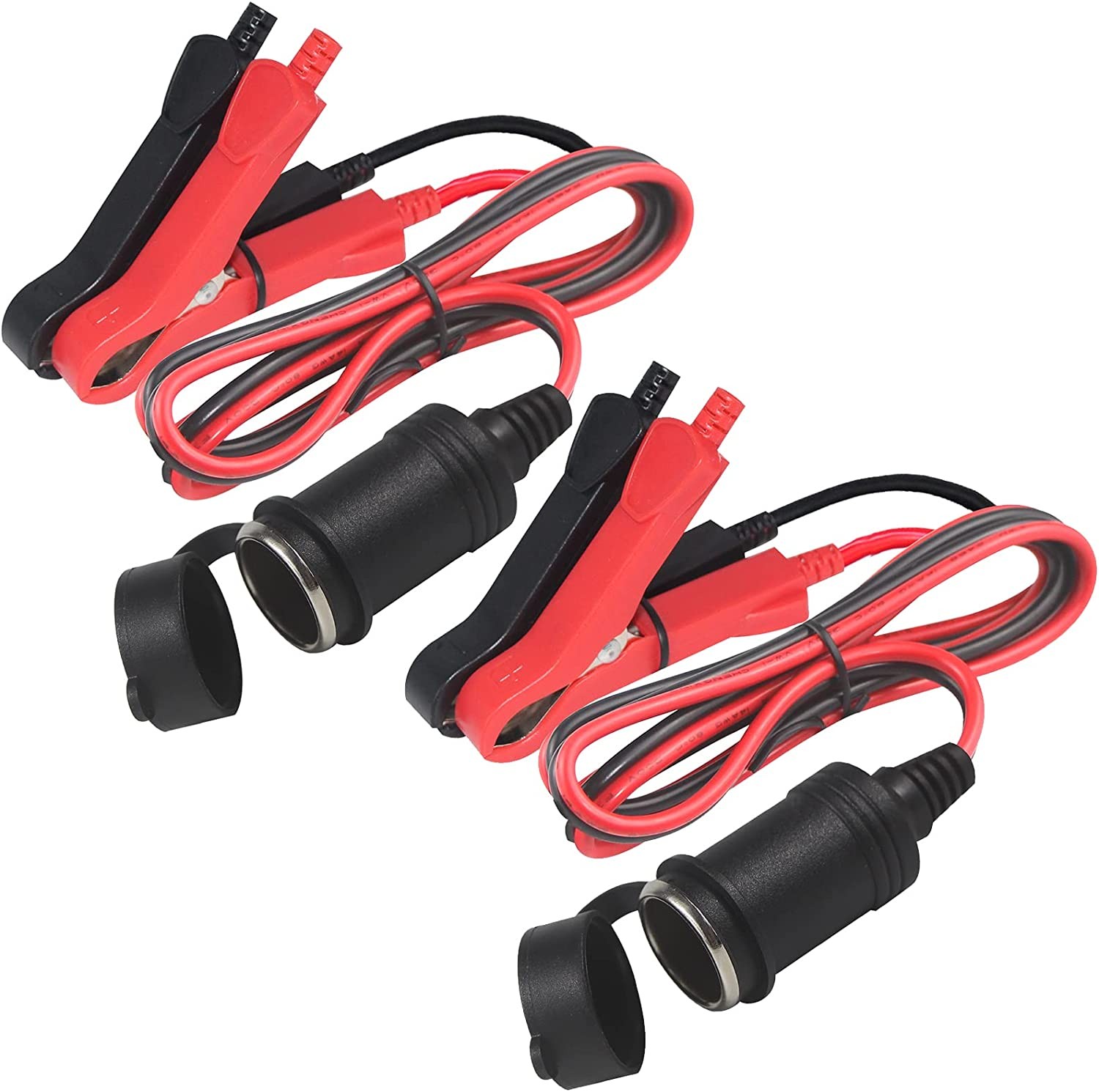 12V Auto Cigarette Lighter Socket to Battery Alligator Clips Power Cable Charger Car Battery Clamp to Cigar Lighter Female Extension Cable Cord 3FT(2 Pack))