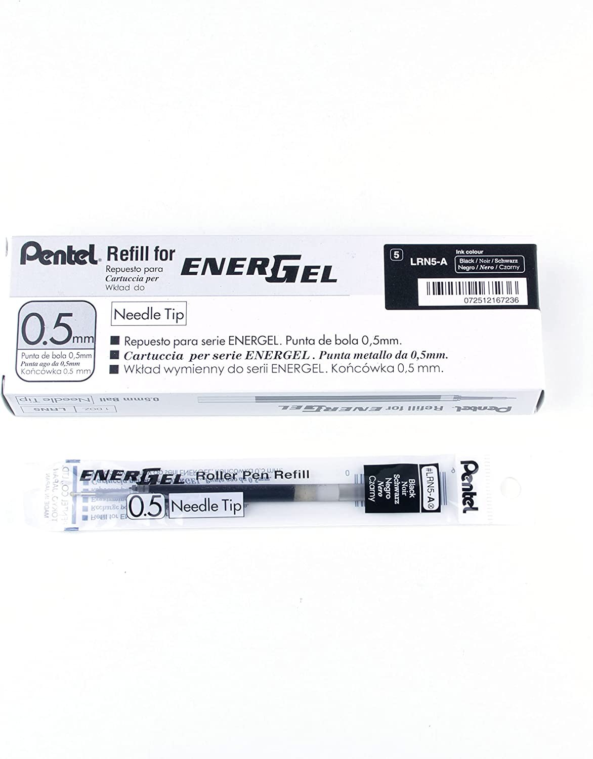 Pentel Energel Liquid Gel Ink Refill 0.5Mm Fine Needle Tip Nib Black Ink, Box of 12 Refills (LRN5-A)