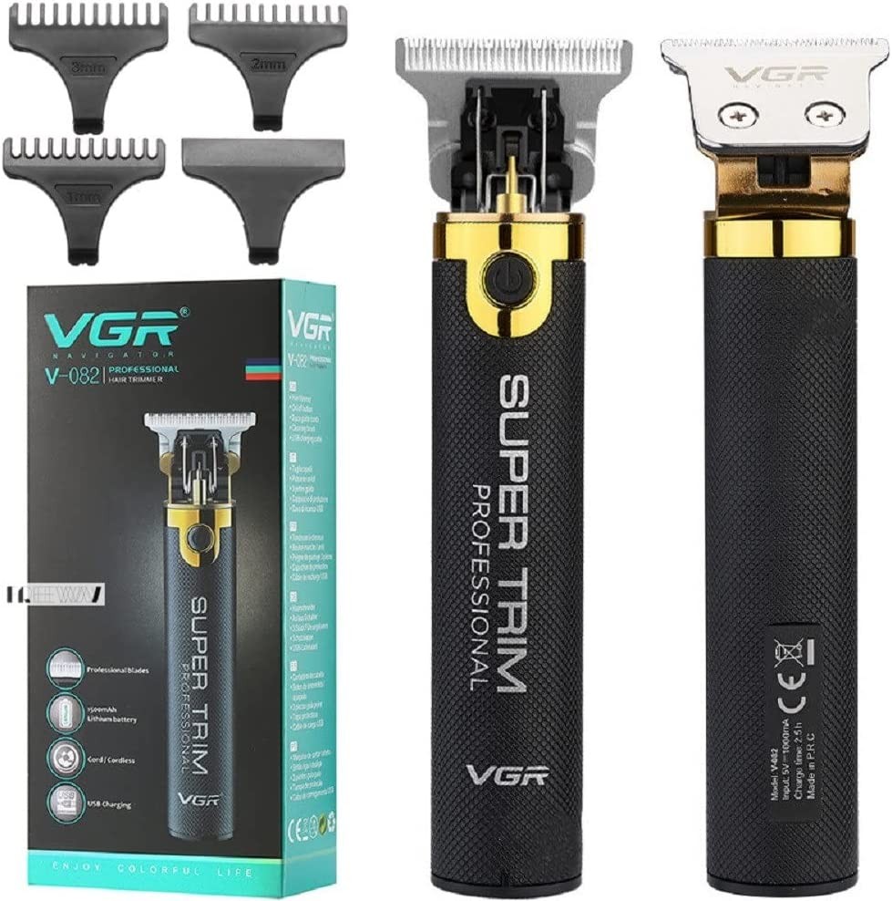 Professional VGR Hair Clippers for Men Grooming Rechargeable Cordless Close Cutting T-Blade Hair Trimmer for Men 0Mm Baldheaded Hair Clippers Zero Gapped Detail Beard Shaver (Black)