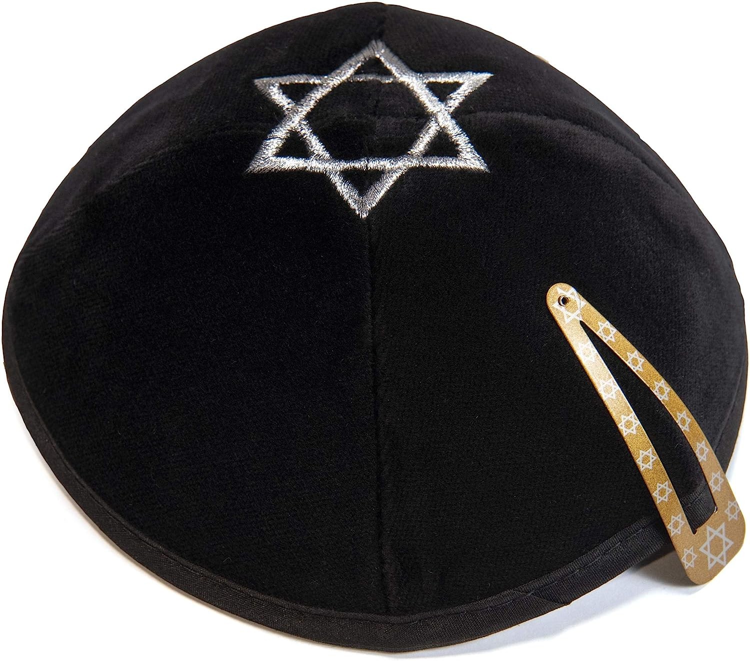 JL Kippha’S Black Velvet Star of David Embroided Kippah Yarmulke Jewish Kippa Israel Cap Judaica W/Clip