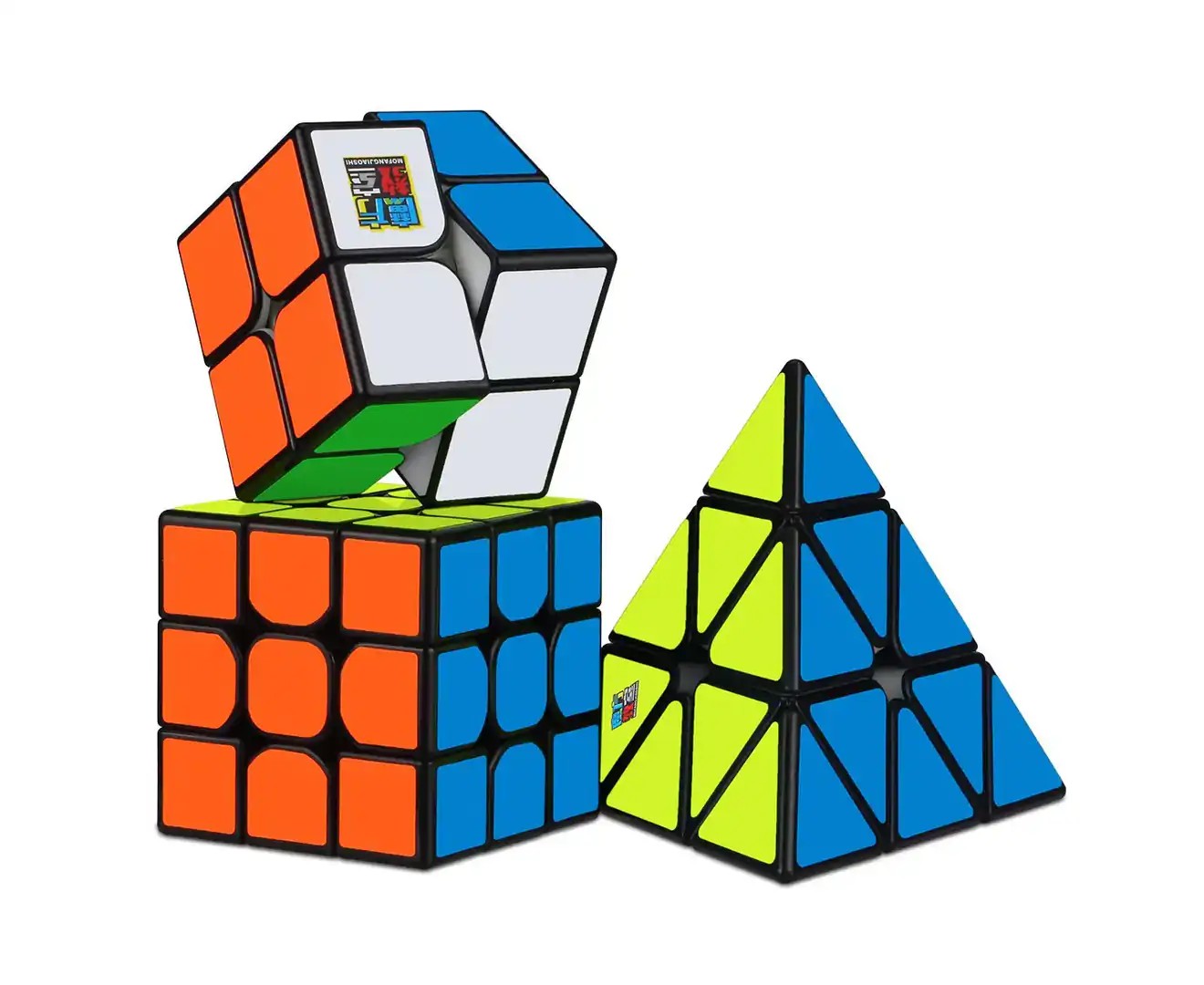 3Pcs Speed Cube Set, All Black Base Puzzles Magic Cube Set of 2X2X2 3X3X3 Pyramid Smooth Puzzle Cube