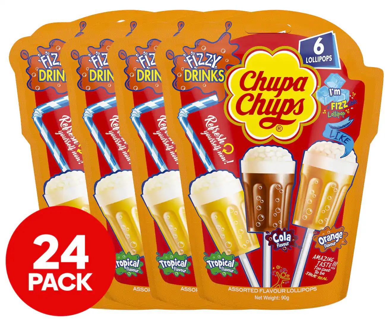 4 X 6Pk Chupa Chups 3D Fizzy Drink Lollipops Assorted