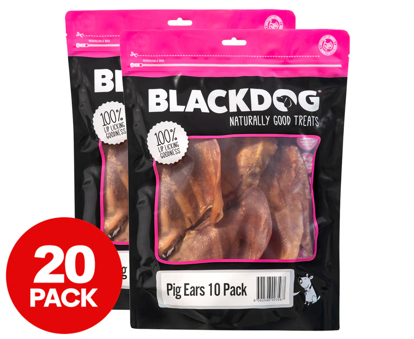 2 X 10Pk Blackdog Pig Ears Dog Treats