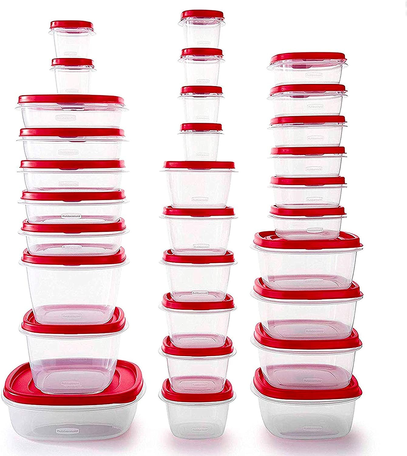 Rubbermaid 2063701 Easy Find Vented Lids BPA Free Plastic Food Storage Containers, Set of 30 (60 Pieces Total), Racer Red; Great for Meal Prep; Reusable & Stackable