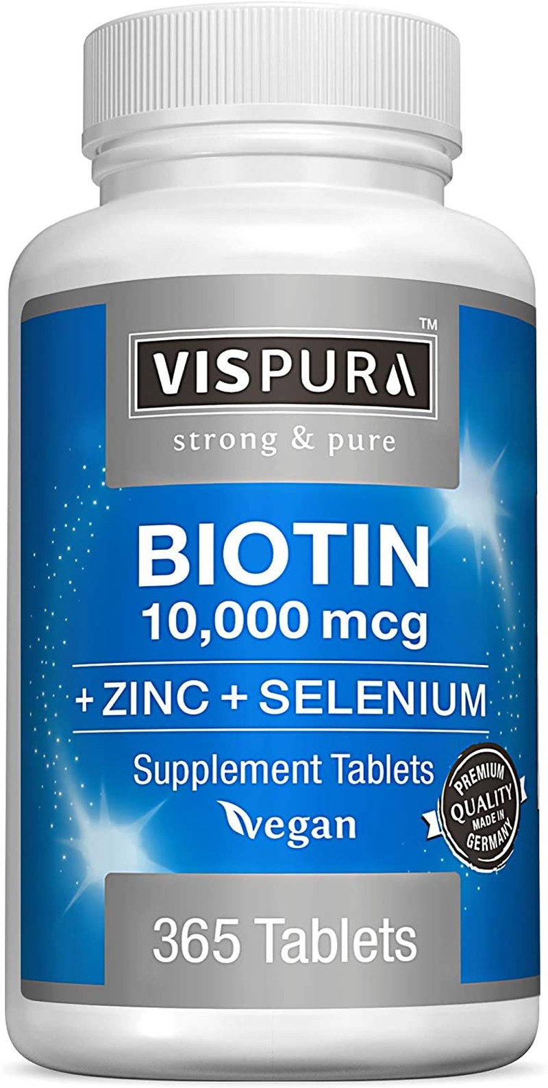 Biotin 10000 Mcg Vitamin B7 + Zinc + Selenium, Pure, Vegan & Extra Strong, Best Supplement for Hair Growth, Glowing Skin, Strong Nails*, 365 Tablets for 12 Months, Natural without Additives (2)