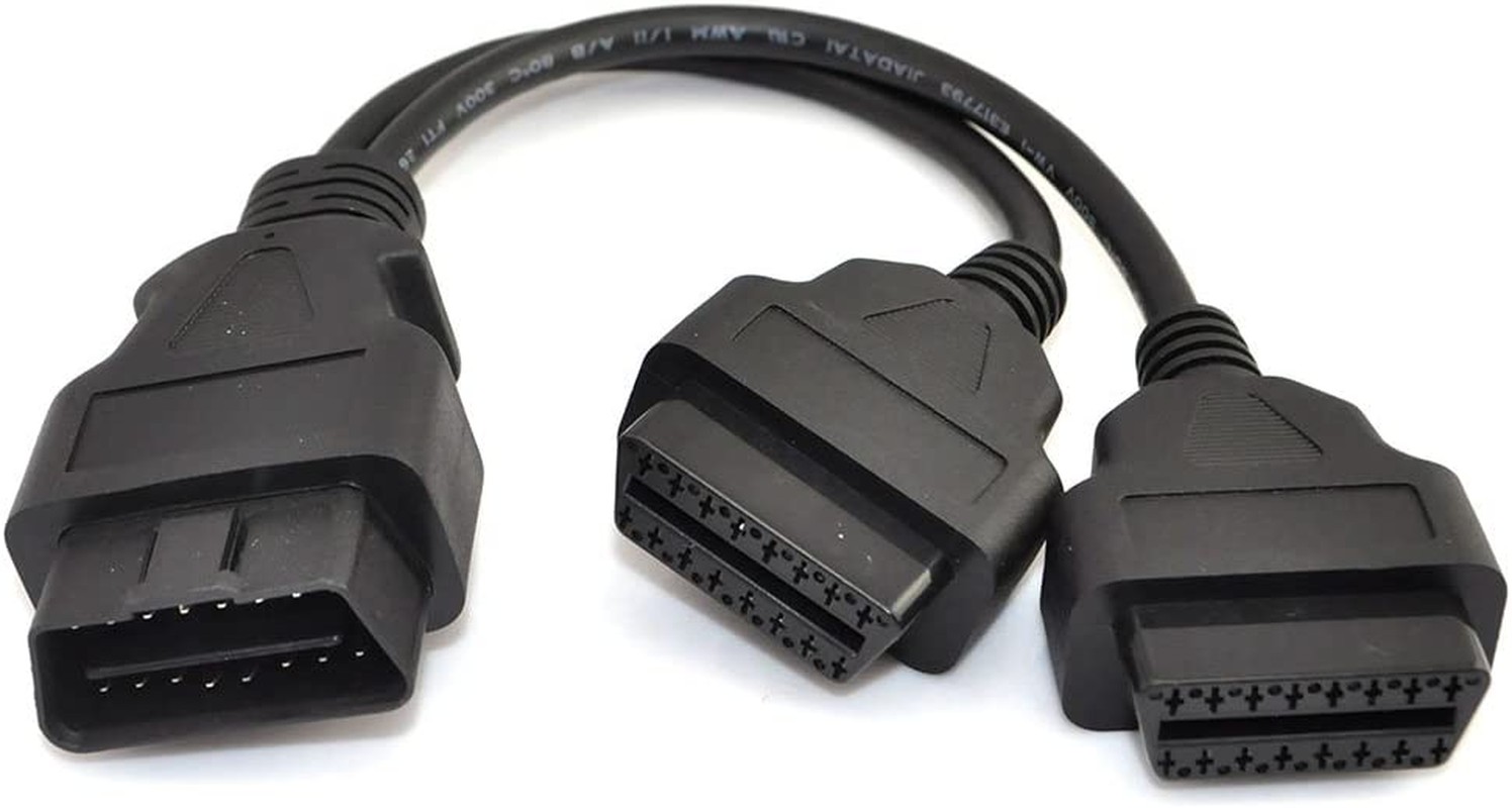 Ikkegol 30Cm/12 OBD2 OBD II Splitter Extension Y J1962 16 Pin Cable Male to Dual Female Cord Adapter