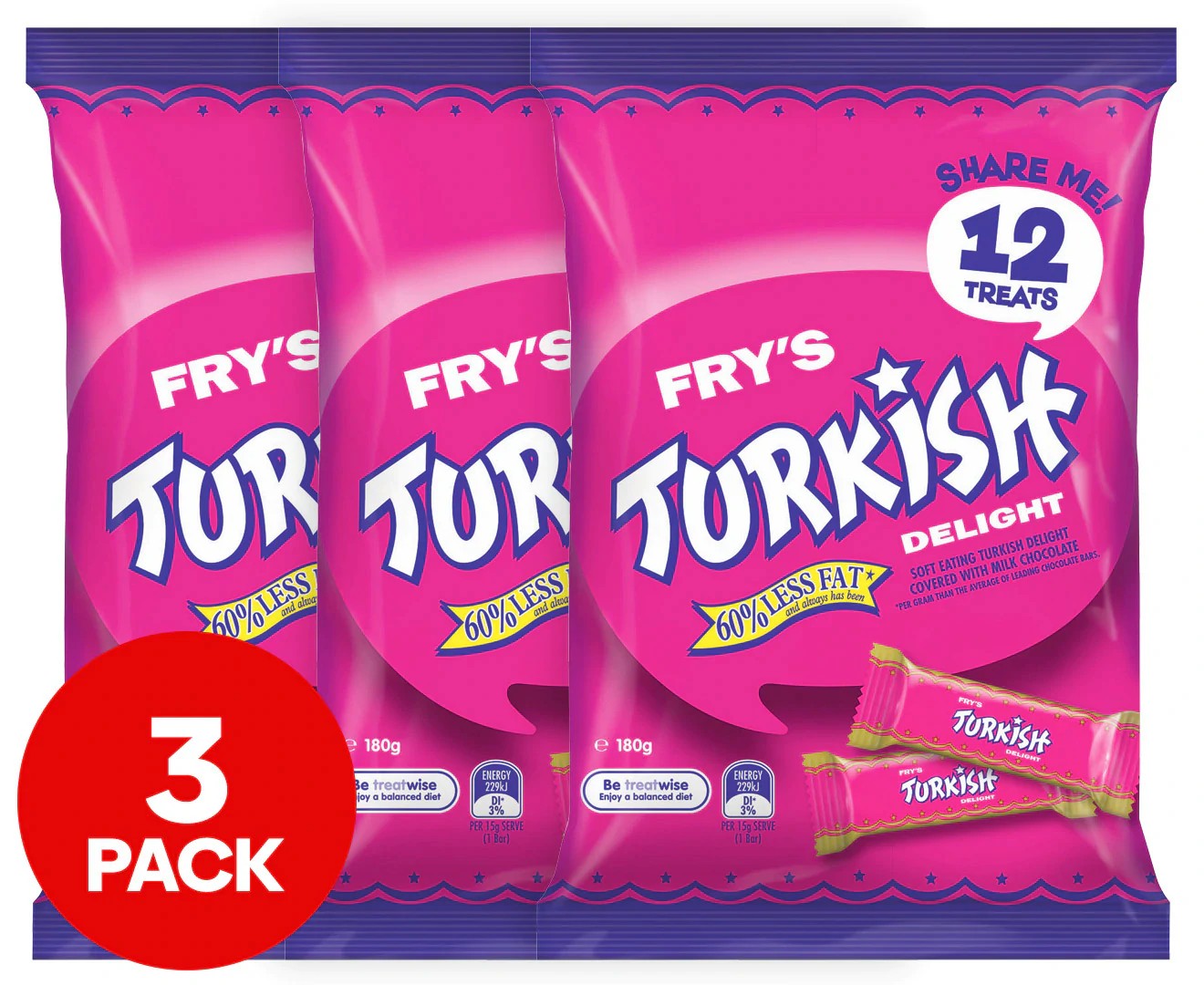 3 X Cadbury Turkish Delight 180G 12Pk