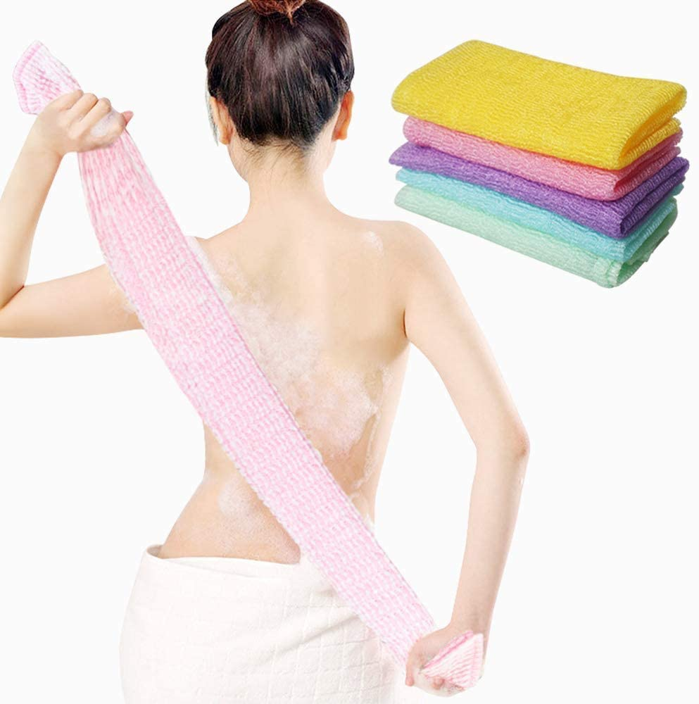 5 Pieces Beauty Skin Bath Wash Towel Long Exfoliating Nylon Bath Cloth Towel, Magic Shower Washcloth, Exfoliating Cloth for Body, 35 Inches (5 Colors)