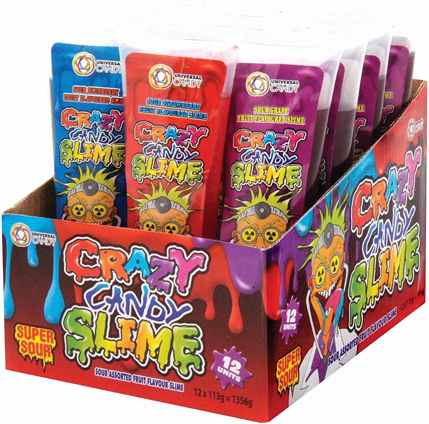 Universal Candy Super Sour Crazy Candy Slime, 12 X 113 Grams