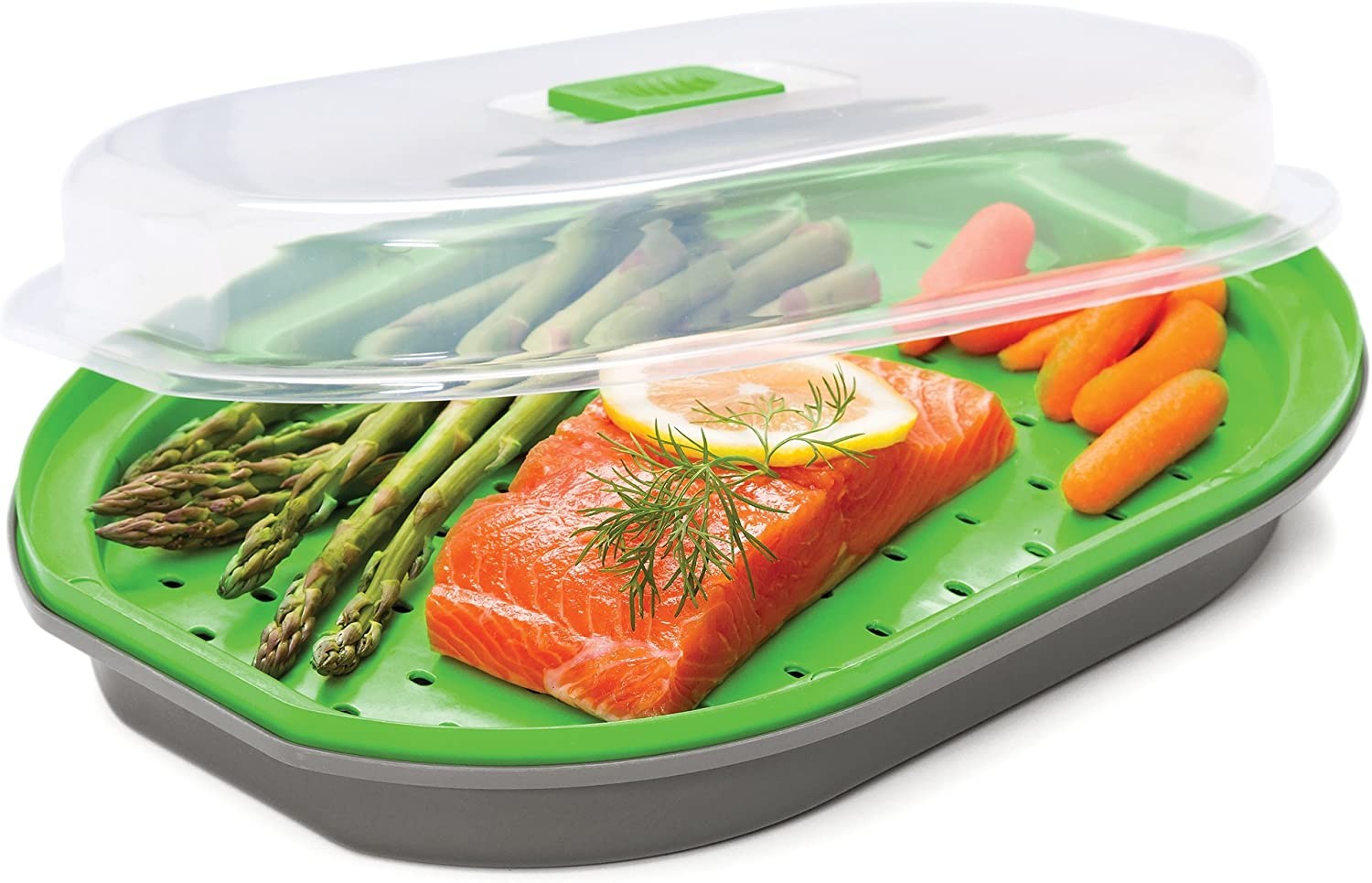 Microwave Fish and Veggie Steamer, Green/Clear