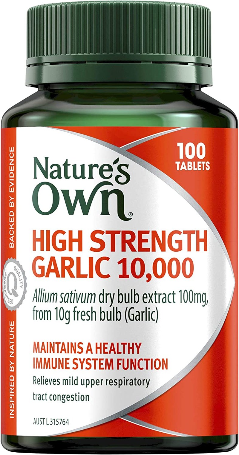 Nature’S Own High Strength Garlic 10000 Tablets 100 – Reduces Mild Upper Respiratory Tract Congestion – Supports Healthy Immune System Function & Cardiovascular Health