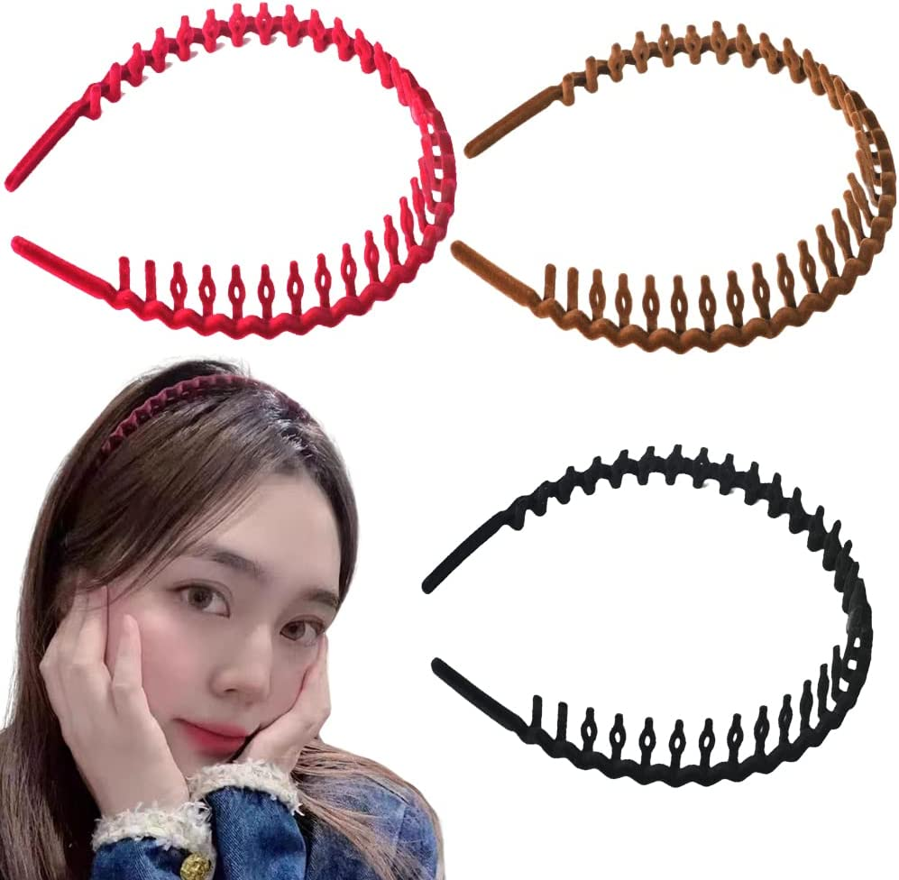 Velvet Comb Headband for Women with Teeth Hair Bands for Women’S Hair Non Slip Teeth Headbands for Girls Comb Hairband Washing Face Makeup Head Band Hair Accessories 3Pcs