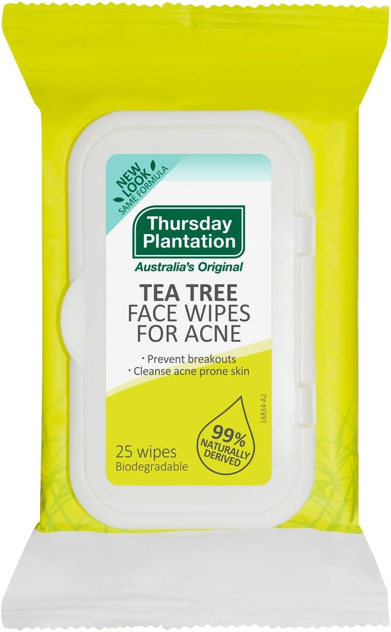 Thursday Plantation Tea Tree Face Wipes for Acne, 25 Count