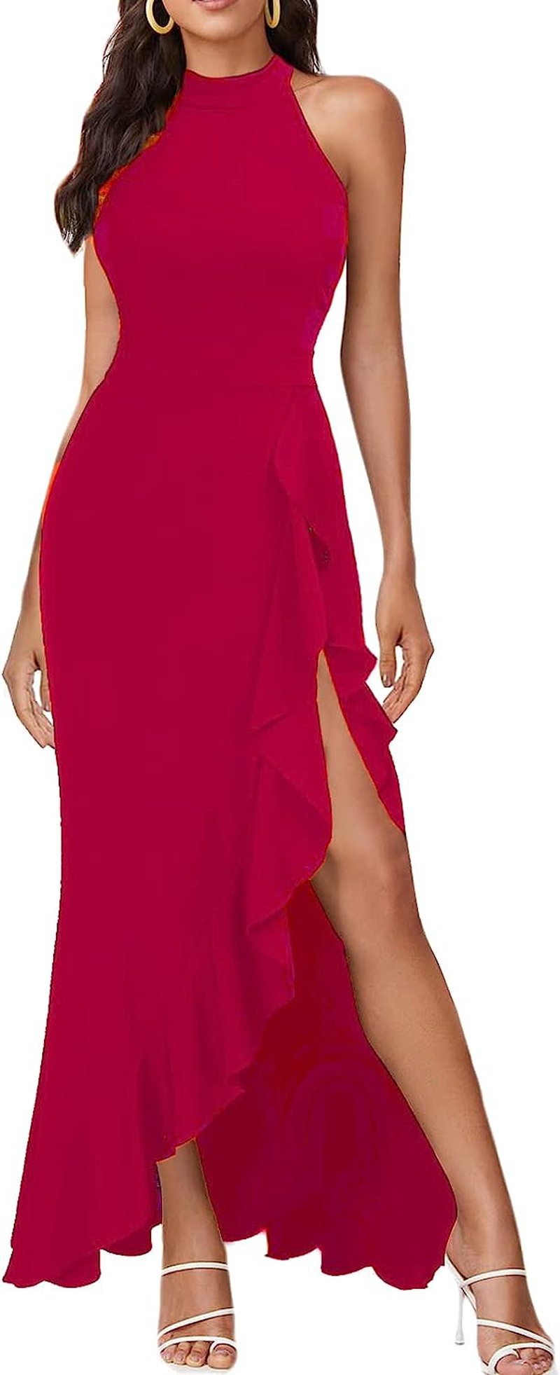 Women S High Neck Split Bodycon Mermaid Evening Cocktail Long