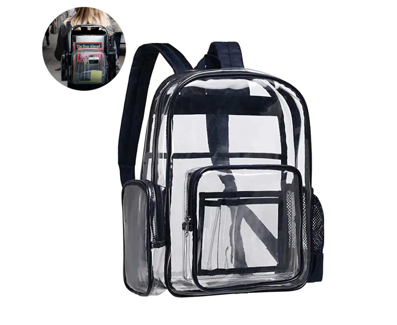 Clear Backpack Waterproof Transparent Daypack for School Work,Black