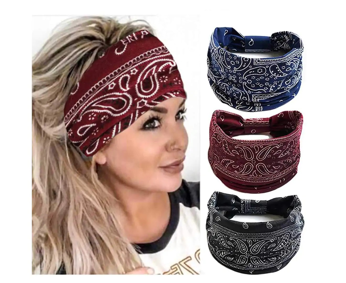 Headbands Wide Knot Hair Scarf Hair Band Elastic Head Bands,3 Pcs