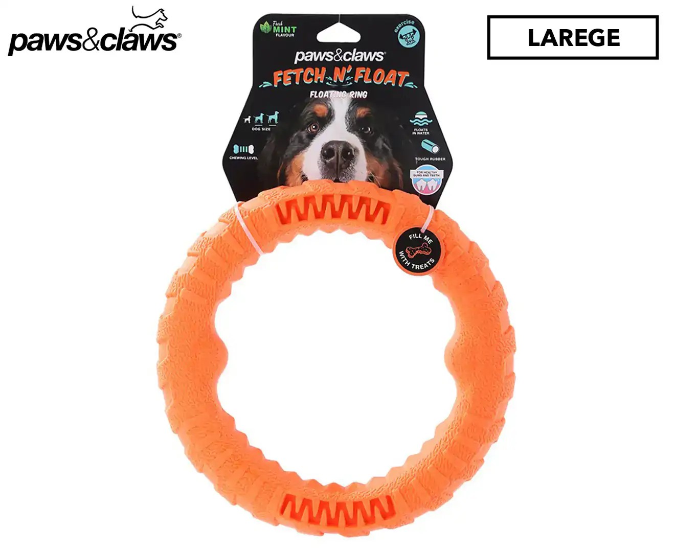 Paws & Claws Large Fetch N’ Float Floating Ring Tugger Dog Toy – Orange