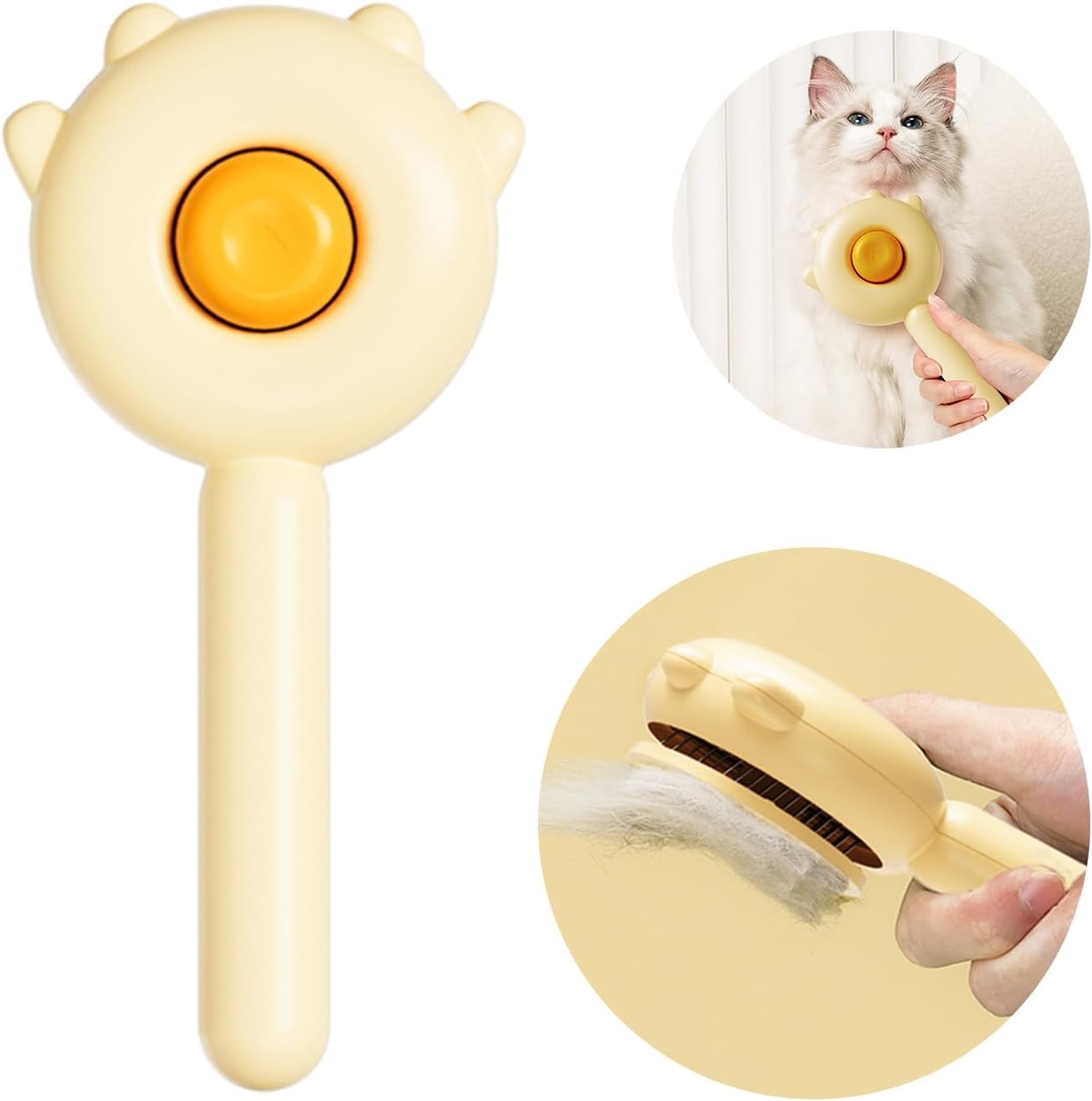 Ourmiao Paw Cat Brush with Release Button, Self Cleaning Cat Brush for Shedding, Cat Hair Brush for Grooming Long and Short Haired Cats Dogs (Yellow)