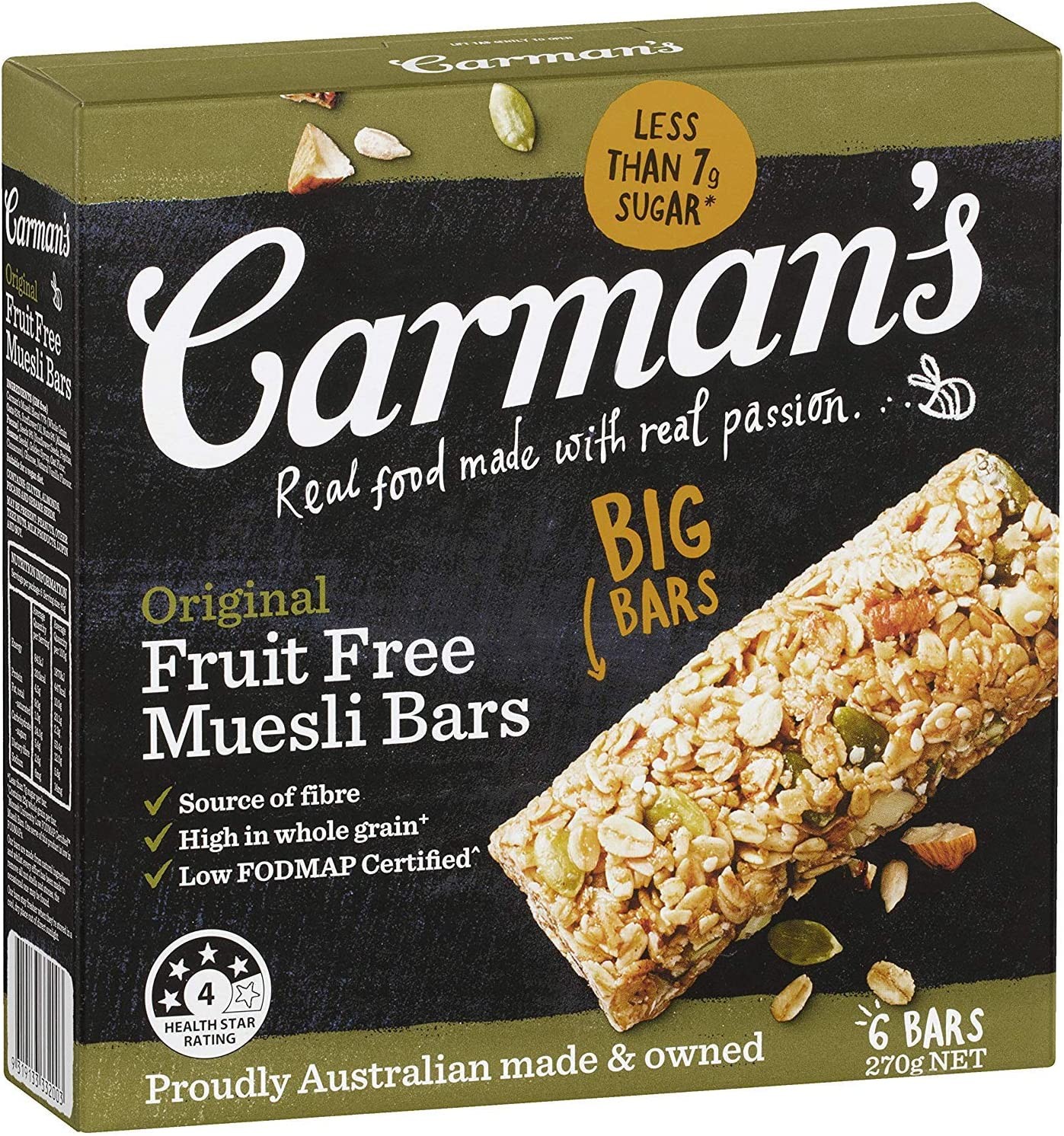 Carman’S Muesli Bar Original Fruit Free, 6-Pack (270G)