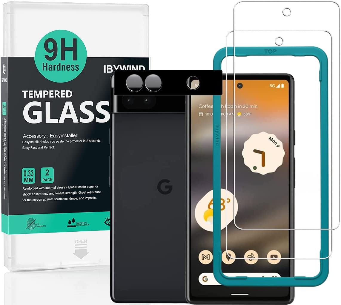 IBYWIND Screen Protector for Google Pixel 6A 5G(6.1 Inches),With 2Pcs Tempered Glass,1Pc Camera Lens Protector[Fingerprint Reader,Easy to Install]